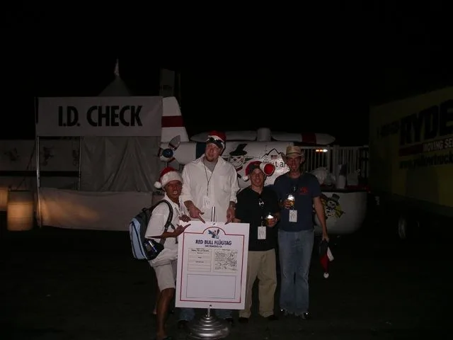 The crew at night at the Flugtag ID check tent