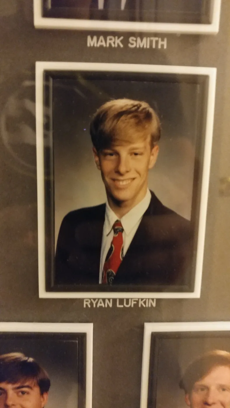 Ryan Lufkin’s framed portrait on a Phi Delta Theta chapter composite