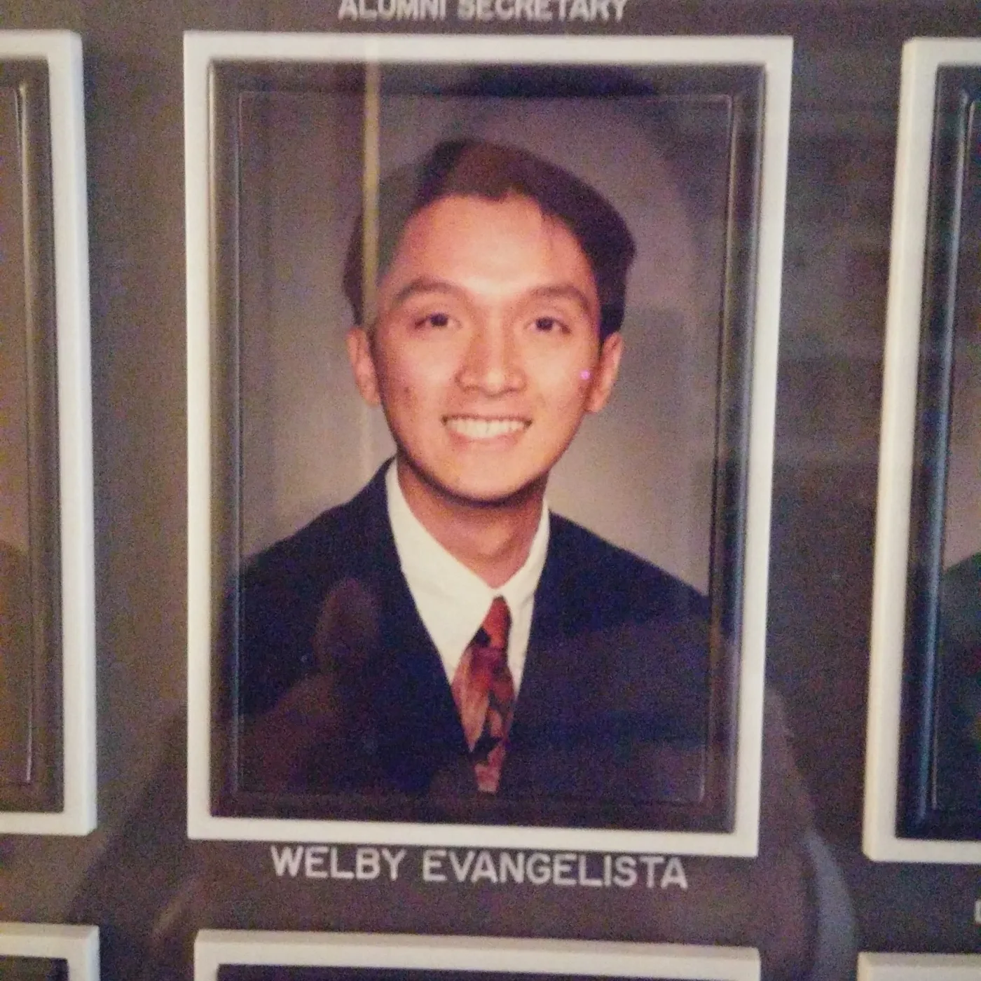 Welby Evangelista’s framed portrait on a Phi Delta Theta chapter composite